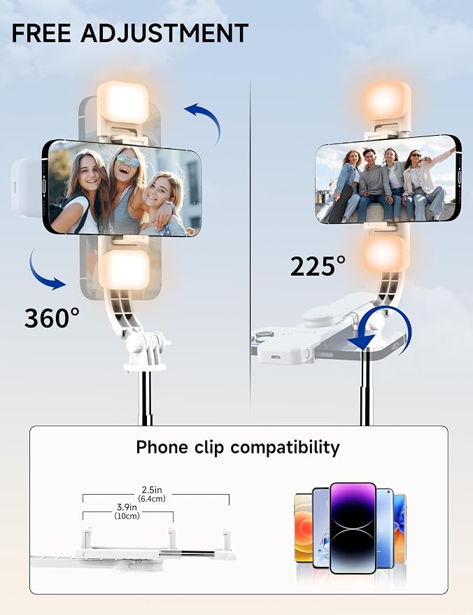 Selfie Stick Tripod with 2 Light, 45" Selfie Sticks with Wireless Remote, Portable Phone Tripod Compatible with 4''-7'' iPhone/Android Samsung Smartphones Selfie Stick for Travel Video Record Vlog - Image 6