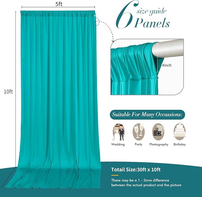 10 ft x 30 ft Wrinkle Free Turquoise Backdrop Curtain for Parties, Thick Polyester Teal Photo Backdrop Drapes,6 Panels 5ft x 10ft for Baby Shower Wedding Engagement Birthday Mermaid Party - Image 7