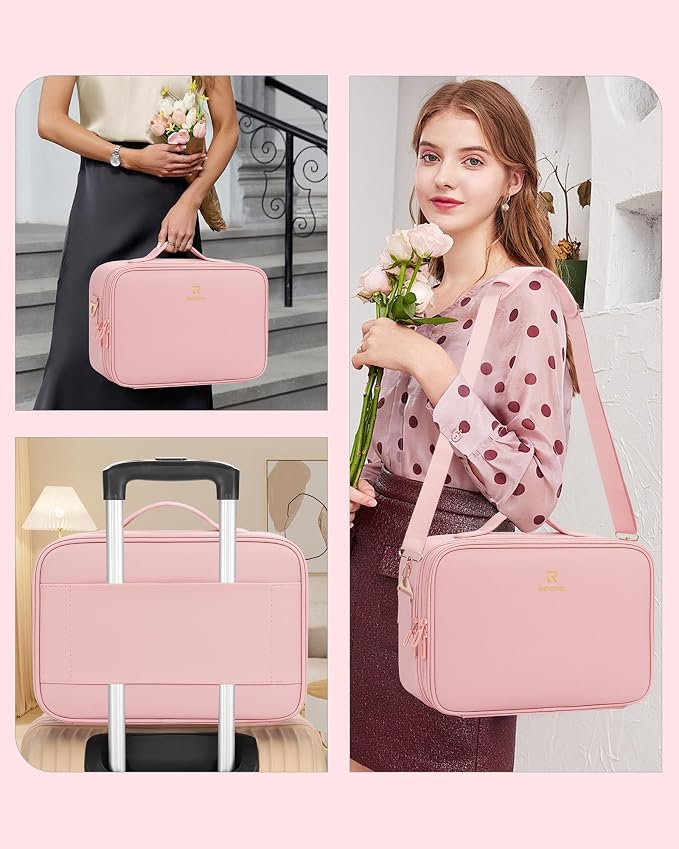 Relavel Travel Makeup Train Case Makeup Cosmetic Case Organizer Portable Artist Storage Bag with Adjustable Dividers for Cosmetics Makeup Brushes Toiletry Jewelry Digital Accessories - Image 4