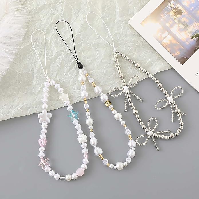 Beaded Phone Charm Lanyard Strap Girly Style Fixed Beads Pearl Lanyards - Image 4
