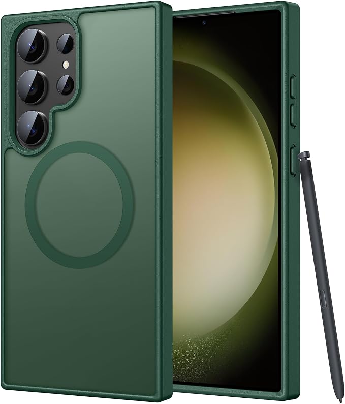 FNTCASE for Samsung Galaxy S23 Ultra Case, Compatible with Magsafe, Green | Translucent Matte Magnetic Back, 14FT Military Grade Drop Protection, Shockproof Protective Phone Cover by FNTCASE