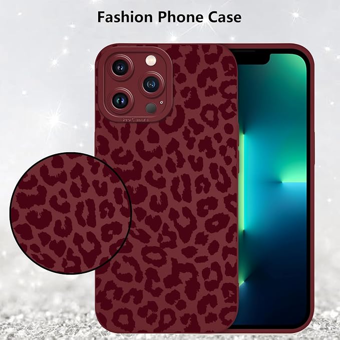 Cute Burgundy Cheetah Print Phone Case for iPhone 13 Pro Max 6.7" | Aesthetic Leopard Pattern Design Cover Full Camera Lens Protective Shockproof Soft Slim TPU Funda for Women Girls - Image 6