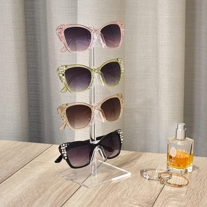 MOOCA 2-Piece Acrylic Eyewear Display Stand, Holds 8 Frames | Eyewear rack with oversized supports displays large sunglasses and eyeglasses for show,store,home and easy assemble.' - Image 6