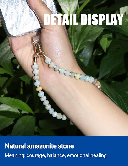 CH.yishi Crystal Beaded Phone Charm Wrist Strap Camera Lanyard | Handmade Cell Phone Chain,with Tether Tab,Keychain Bag Wallet Natural Stone Charm,Headphone Gemstone Decor,Camera Wrist Strap - Image 2