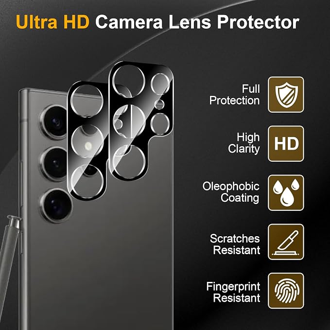 3 Pack Camera Lens Protector for Samsung Galaxy S24 Ultra | Tempered Glass,Anti-Fingerprint,9H Hardness,Scratch Resistant,Easy to Install,Bubble Free,HD Clarity - Image 5