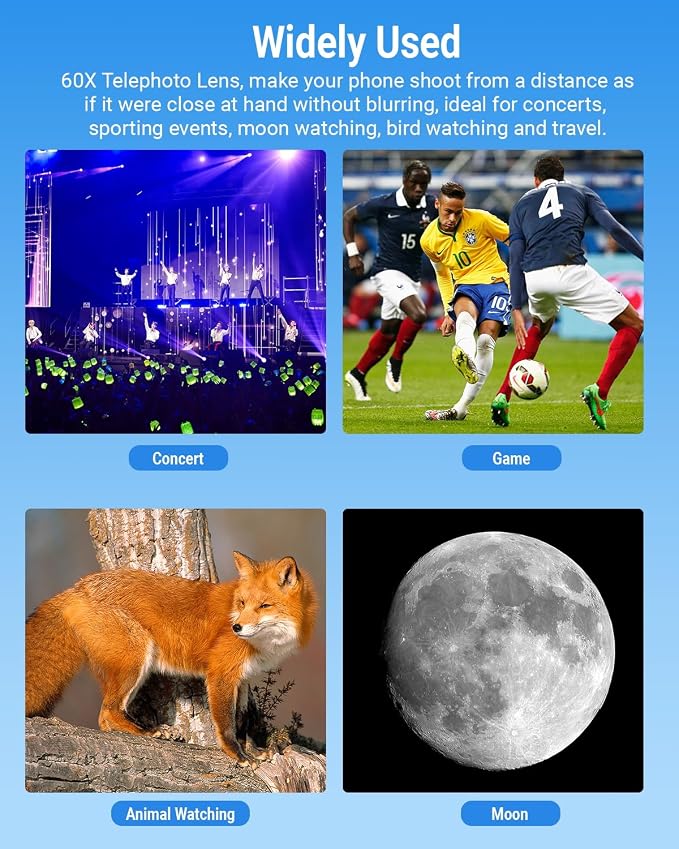 APEXEL High Power 60X HD Telephoto Lens, High Power Telephoto Mobile Cell Phone Lens with Extension Tripod and Wireless Remote for iPhone 15 Pro/14 Pro/13 Pro, Samsung and Most Smartphone - Image 5