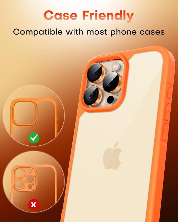 TOCOL for iPhone 14 Pro Max Camera Lens Protector/iPhone 14 Pro Camera Lens Protector Tempered Glass HD Individual Scratch Resistant Cover Accessories Case Friendly 2 Pack（Orange） - Image 7