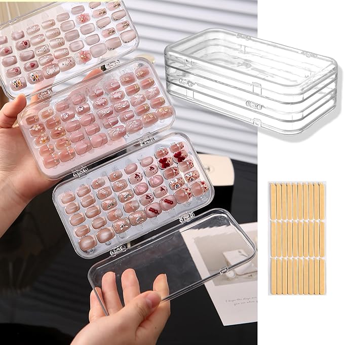 Tri-Fold Press On Nail Organizer Case - 4-Page Portable Storage Box for Fake Nails, Clear PET Plastic Travel Holder (6×3.2×1.8 inch) by Oskrieel