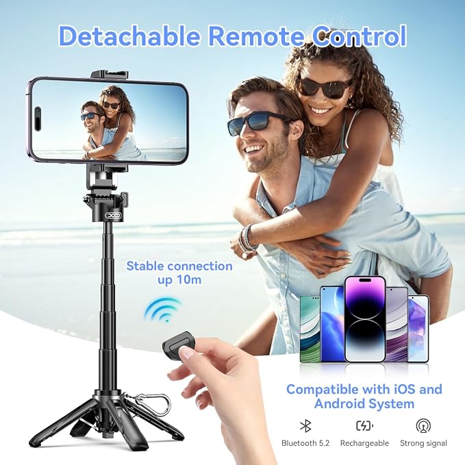 Retractable Mini Tripod for Cell Phone, Portable Selfie Stick Travel Phone Tripod with Remote Control Cell Phone Holder, Sturdy & Stable Adjustable Multi-Angle Shot Selfie Stick for Video Recording - Image 5