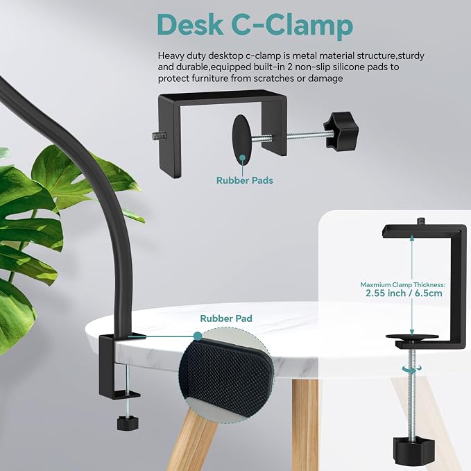 Microphone Stand,50 cm Long Flexible Gooseneck Arm Desktop Clamp Mount,Universal Heavy Duty Mic Clip Holder 3/8" to 5/8" Adapter,Compatible with Shure/Fifine/HyperX /AT2020 /Pyle/Blue Snowball/Razer - Image 5