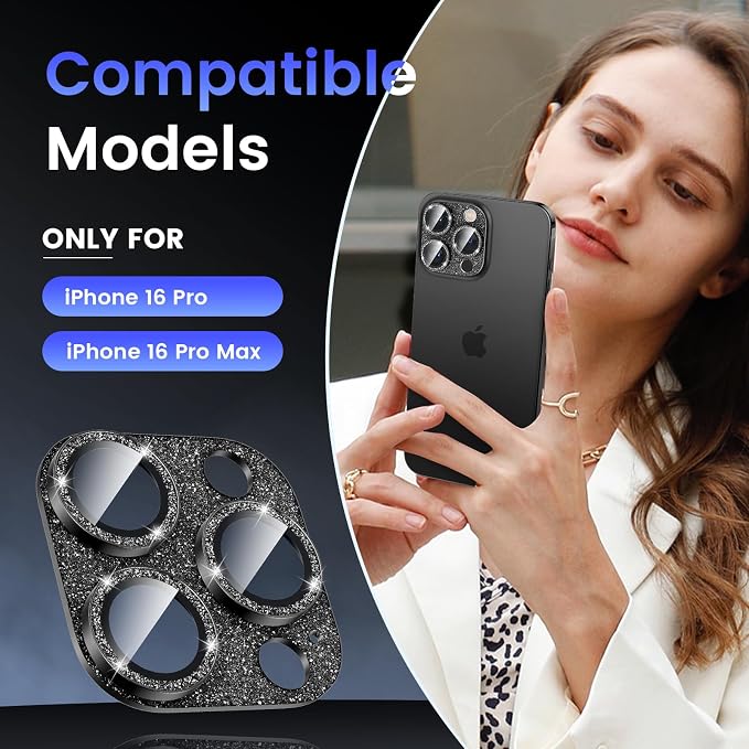 Tensea for iPhone 16 Pro Max/16 Pro/14 Pro Max/14 Pro Camera Lens Protector | Metal Bling Aluminum Alloy Tempered Glass Cover Camera Screen Protector Accessories, Case Friendly - Image 2