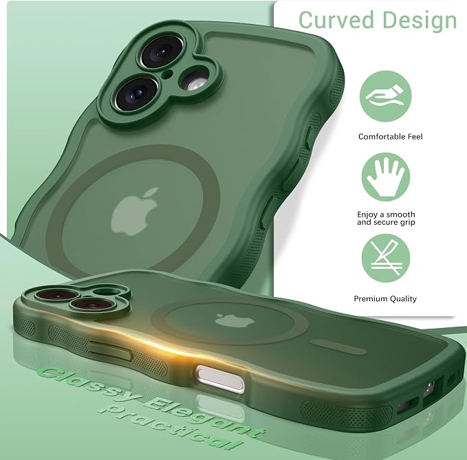 BENTOBEN Magnetic for iPhone 17 Case, Cute Wavy Full Camera Protection [Compatible with MagSafe] Translucent Matte Anti-Slip Bumper Women Girls Boys Protective Cover for 17 6.3", Deep Green - Image 6