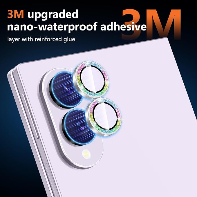 for Samsung Galaxy Z Fold 8 Camera Lens Protector, Individual Metal Ring Tempered Glass Lens Cover, [Strong Adsorption] Scratch Resistant Ultra-Thin HD Clear Lens Cover, Colorful Sparkly - Image 4