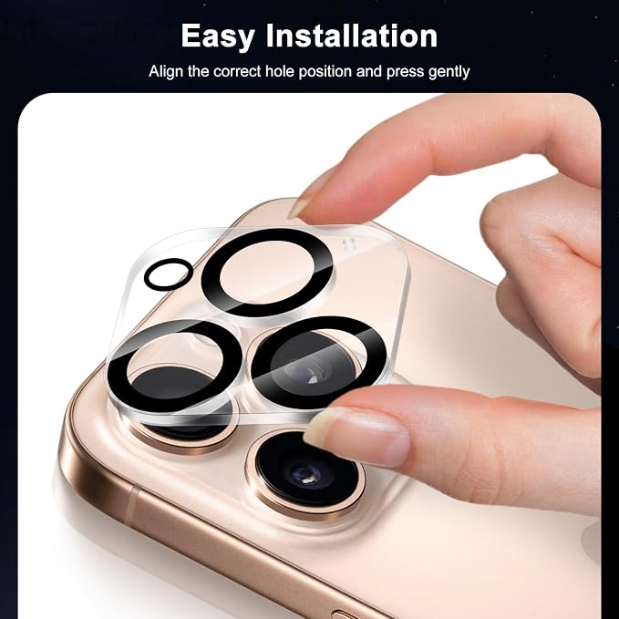 Camera Lens Protector (3 Pack) Compatible with iPhone 16 Pro 6.3" & iPhone 16 Pro Max 6.9" Camera Lens Cover Protection, 9H Tempered Glass, HD Clear Anti-Scratch [Black Edge] - Image 6