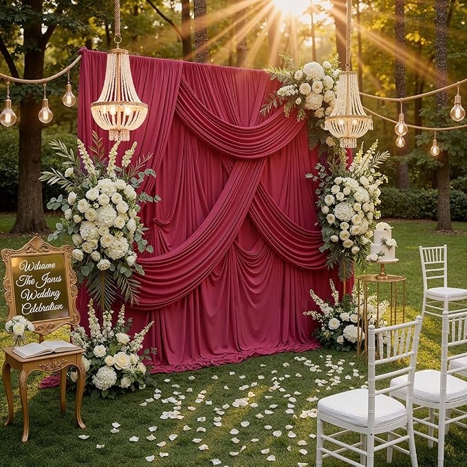 30ft x 10ft Maroon Backdrop Curtains for Parties, Polyester Burgundy Backdrop Drapes 6 Panels 5x10ft for Baby Shower Photography Birthday Parties Background - Image 7