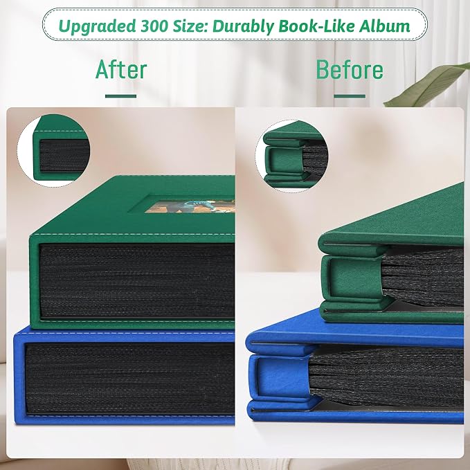 Popotop 4x6 Photo Album Holds 300 Pictures, Vegan Leather Hardcover | 300-Photos Capacity, Acid-Free PP Slip-In Pockets, Mixed-Orientation Layout, Front Photo Window, Gifts for Wedding Baby - Image 6