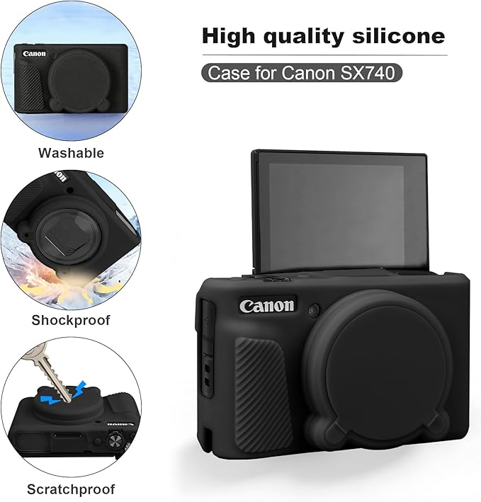 BOVKE Hard Case+Silicone Cover for Canon PowerShot SX740 HS Camera, Orange | SX740 SX730 Digital Camera Shockproof EVA Storage Bag & Soft Silicone Protective Case with Removable Lens Cover, Wrist Strap - Image 4