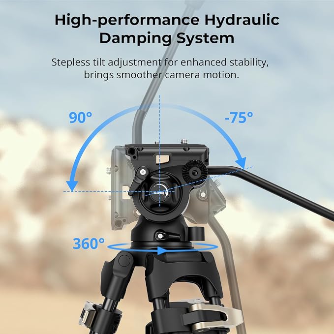 SmallRig AD-01S Video Tripod, 74" Heavy Duty Tripod with Pan and Tilt Fluid Head, Dual-Mode Quick Release Plate, Load up to 13.2lb / 6kg for DSLR, Camcorder, Cameras - Image 2
