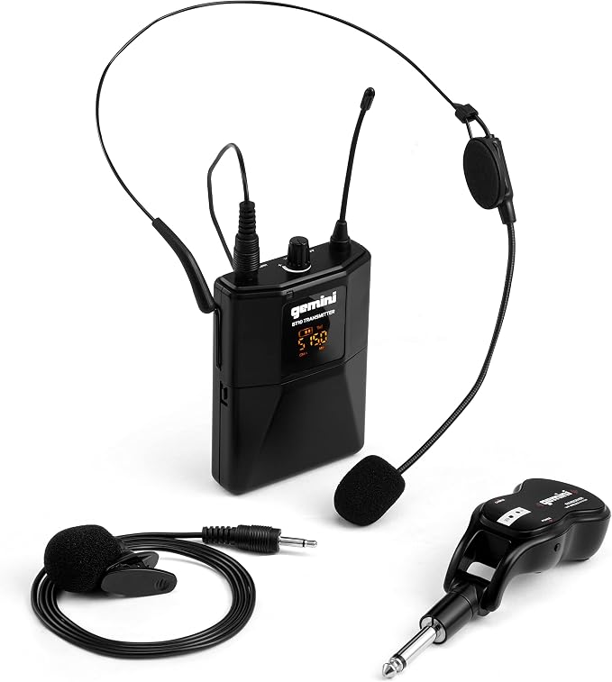 Gemini UHF Wireless Headset & Lavalier System, Rechargeable (GMU-HSL100) | UHF wireless headset & lavalier, rechargeable - 160+ ft range - plug-and-play - 1/4" plug for PA/amp by GeminiSound