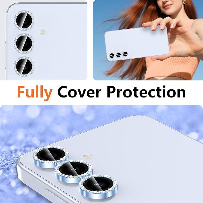 for Samsung Galaxy S24 Plus Camera Lens Protector, Individual Metal Ring Tempered Glass Lens Cover, [Strong Adsorption] Scratch Resistant Ultra-Thin HD Clear Lens Cover, 1 Set-Blue Diamond - Image 7