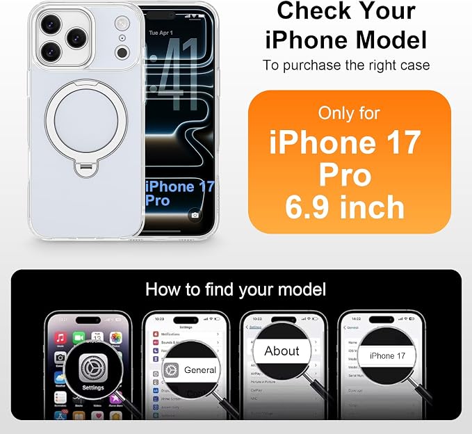 360° Magnetic Ring Stand for iPhone 17 Pro Case,[Compatible with MagSafe] | [Military Drop Protection] Shockproof Slim Phone Case for iPhone 17 Pro 6.6'' Phone Cover Foldable Kickstand, Frosted Blue - Image 6
