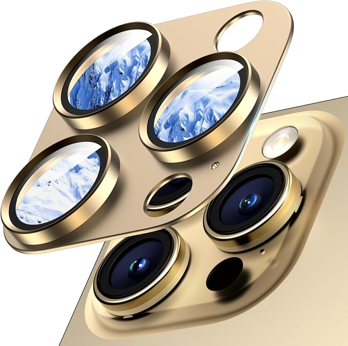 Camera Lens Protector for iPhone 16/15/14 Pro Max & 16/15/14 Pro | Gold, Aluminum Alloy, 9H+ Glass Camera Cover, Nano Reinforced Adhesive, Anti-Drop, Anti-Scratch, Case Friendly by WumigooProducts