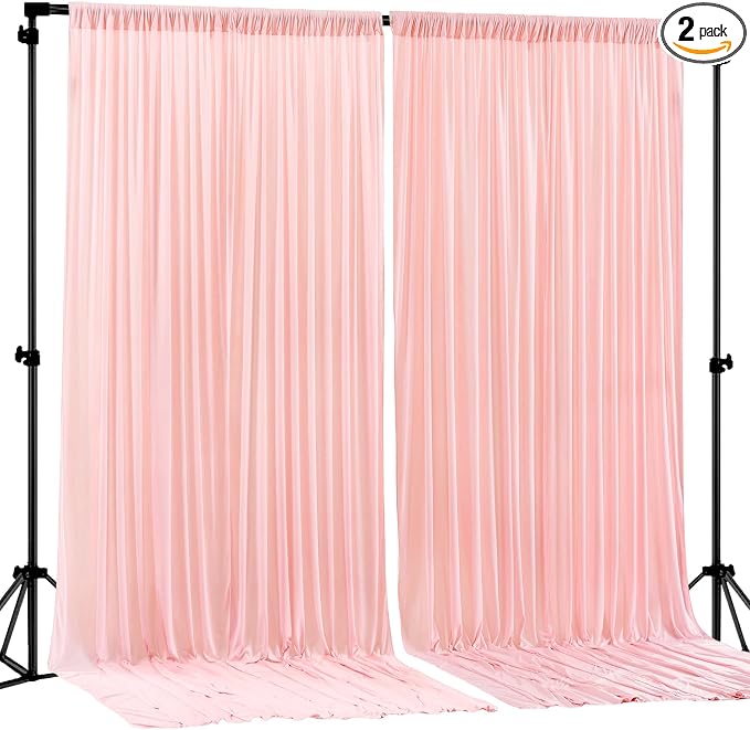 Blush Pink Backdrop Curtains-Wrinkle-Free Polyester Photography Drapes Party Curtain Background for Baby Shower Wedding Decorations- 8 X10FT by WishCare