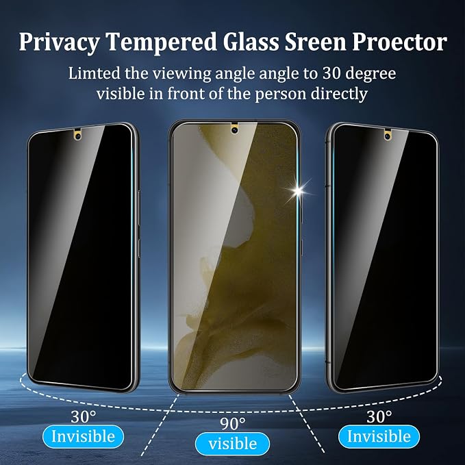 2+2 Pack Privacy Screen Protector for Samsung Galaxy S22 | With Camera Lens Protectors, 9H Tempered Glass, Anti-Spy, Case Friendly, Easy Installation - Image 7