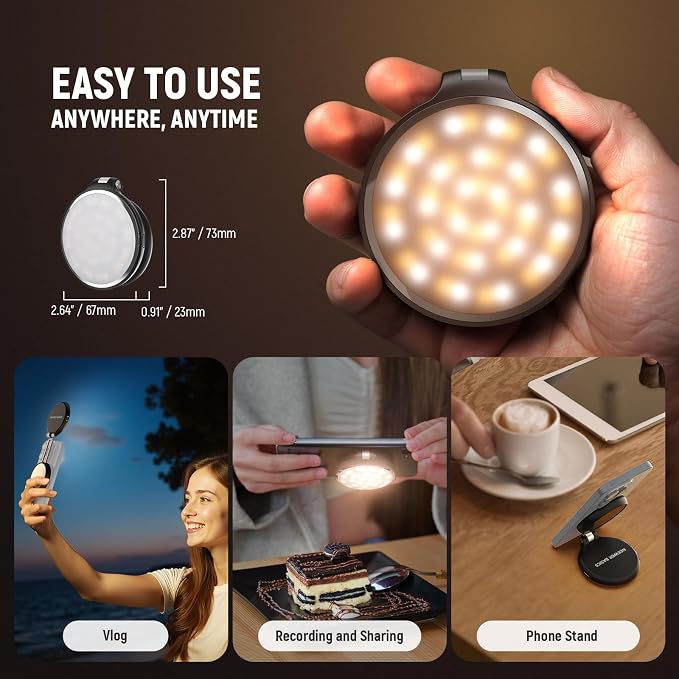 NEEWER Basics Magnetic LED Selfie Light Compatible with MagSafe iPhone, Desk Stand Phone Holder with Makeup Mirror 1160lx/0.2m 900mAh CRI95 Fill Lighting for Video Recording Streaming, Black NL48R - Image 8