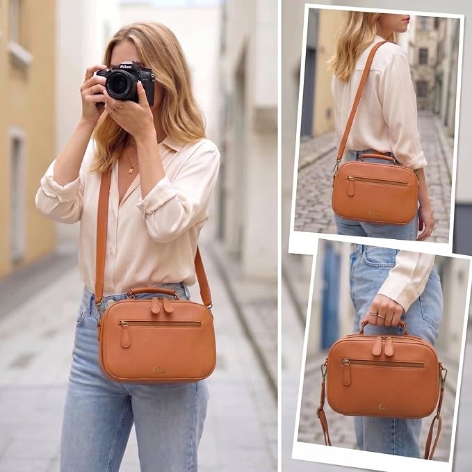 Camera Sling Bag, Waterproof PU Leather Crossbody Camere Bag for Photographers, Small Shockproof Case with Removable Dividers for DSLR/SLR/Mirrorless, 4L Brown - Image 8