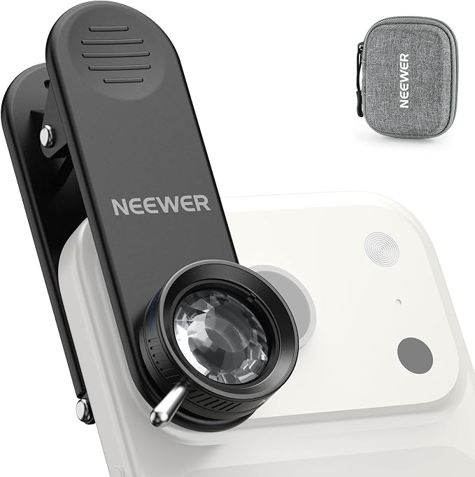 NEEWER 24mm Kaleidoscope Filter with Phone Clip, K9 Crystal Glass Prism Effect Filter for 17mm Threaded Lens Backplate, Phone Cage, Case Compatible with iPhone Android Samsung, FL-102 by Neewer