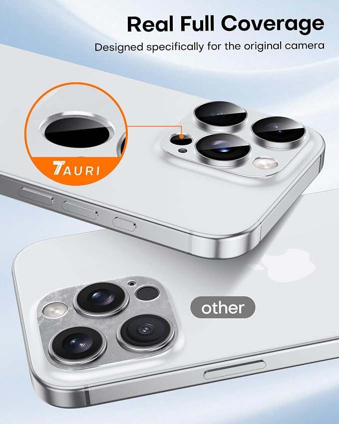 TAURI 2 Pack for iPhone 16 Pro Max/16 Pro Camera Lens Protector, Silver | Full Coverage Military-Grade Shatterproof, Upgrade AR Anti-Reflection Ultra Clear Transmission & Case Friendly - Image 6