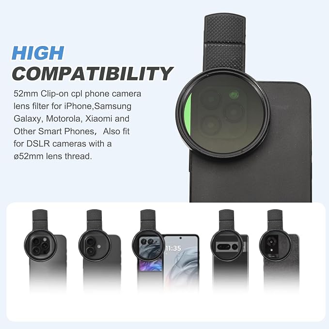 PATIKIL 52mm Phone Camera Lens, Clip-On Full Color Filter Circular Polarizing Lens for Most Smart Phones and DSLR Cameras, Green - Image 4