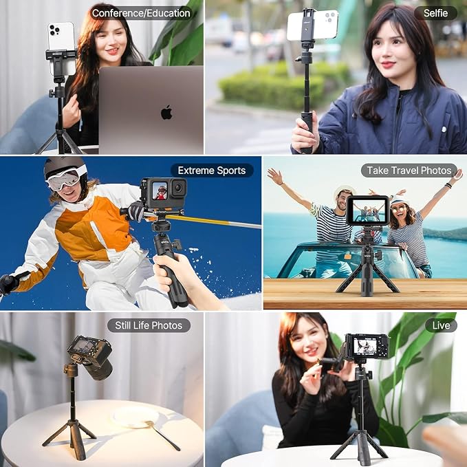 ULANZI M12 Selfie Stick for Action Camera, Portable Phone Tripod Stand with Phone Mount Action Camera Adapter 360° Ball Head, Mini Hand Grip Compatible with GoPro Hero series Smartphone DJI OSMO GoPro - Image 7
