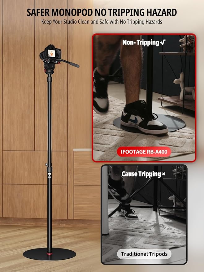 IFOOTAGE 2 Pack Round Base Monopod,15.75"/40cm Diameter,Max.Payload 22lbs/10KG,Aluminium Alloy Stable Structure, Height 30.28"/76.9cm~79.4"/201.6cm,for LED Video Light,2*RB-A400 - Image 6