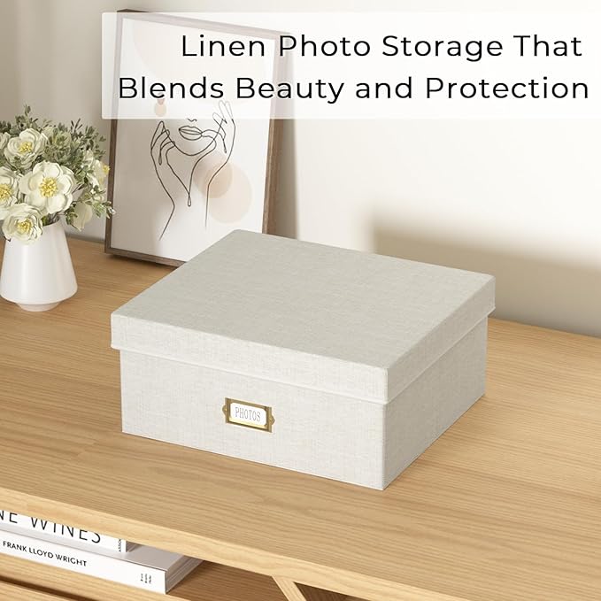 Decorative Photo Storage Box, Linen Photo Box Holds 1700 4x6 Pictures Beige | Photo Storage Containers with 8 Dividers, Memory Keepsake Organizer for Photos, Scrapbook Supplies, Cards, Stamps,Archive Box - Image 6
