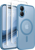 CAPRARO for iPhone 16 Case, Compatible with MagSafe | Upgraded [Full Camera Protection] Protective Translucent Matte Women Girl Magnetic Phone Case Cover, Cloud Blue by CAPRARO
