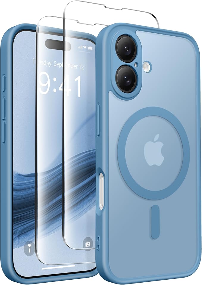 CAPRARO for iPhone 16 Case, Compatible with MagSafe | Upgraded [Full Camera Protection] Protective Translucent Matte Women Girl Magnetic Phone Case Cover, Cloud Blue by CAPRARO