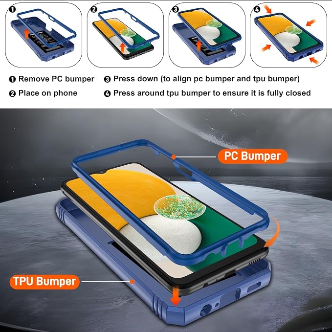 Gritup for Samsung Galaxy A13 4G Case with 2PCS Screen Protector, Build in 360° Rotating Ring Kickstand, Military Grade Protective Cover for A13 4G Phone, Blue - Image 4