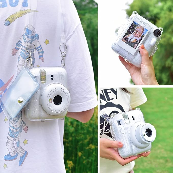 Rieibi Clear Case Compatible with Fuji Instax Mini 12 - Glitter Case Bag for Fujifilm Instax Mini 12 Instant Camera with Back Pocket, Strap and Photo Album - Glitter Clear - Image 7