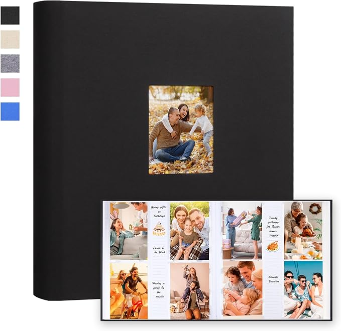 Photo Album 4x6 Vertical 600 Photos with Writing Space, Black | Linen Cover, Acid-Free Pages, Clear PP Pockets, Memo Writing Space, Front Display Window, Family, Wedding & Travel Memories by Xfveiwoo