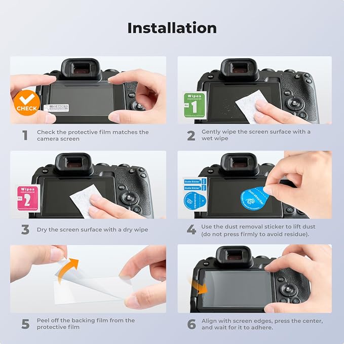 K&F CONCEPT 3pcs Screen Protector Compatible with Canon R50 R8 Camera | Ultra Clear Tempered Glass Screen Protector Anti Scratch Bubble Free Ultra Resistant PF05 - Image 5