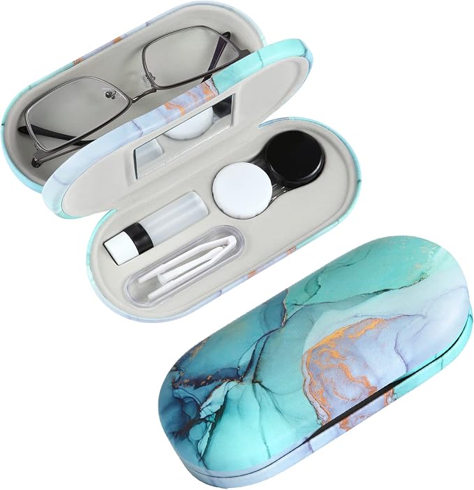 AITIME 2 in 1 Contact Lens and Glasses Case Combo,Contact Travel Case Kit | Double Sided Eye Contact Case with Remover Tool,Storage Organizer Accessories,Cute Eyeglasses Case with Contact Holder by AITIME