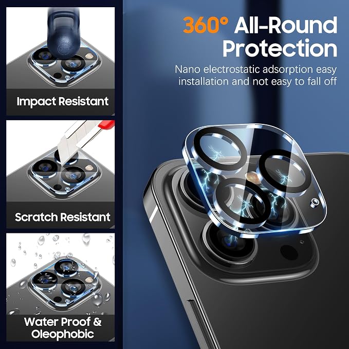 UniqueMe NEW 2022 with iPhone 12 Pro Max Camera Lens Protector-Black | Tempered Glass, Case Friendly, Scratch-Resistant, Does Not Affect Night Shots, 3 Pack,6.7 inch - Image 2