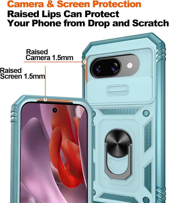 Gritup for Pixel 9A Case Military-Grade Shockproof with Kickstand, Green | with 2 PCS Screen Protector, Slide Camera Cover, Heavy Duty Outdoor Protection Full Body Funda para Google 9 A Phone Cover - Image 4