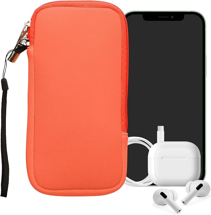 kwmobile Universal Phone Pouch Size XXL - 7" - Neoprene Smartphone Pouch with Zip - Water-Repellent Mobile Phone Case - Sleeve in Neon Coral - Image 8