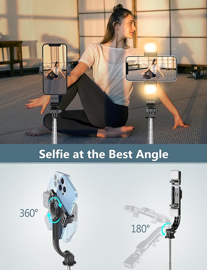 Selfie Stick Tripod with Light, 67'' Tripod with Wireless Remote, Portable Phone Tripod Compatible with iPhone 16/15 Pro Max/15/14 Pro/14/13, Samsung S22/ S23 Ultra/Android Smartphone - Image 7