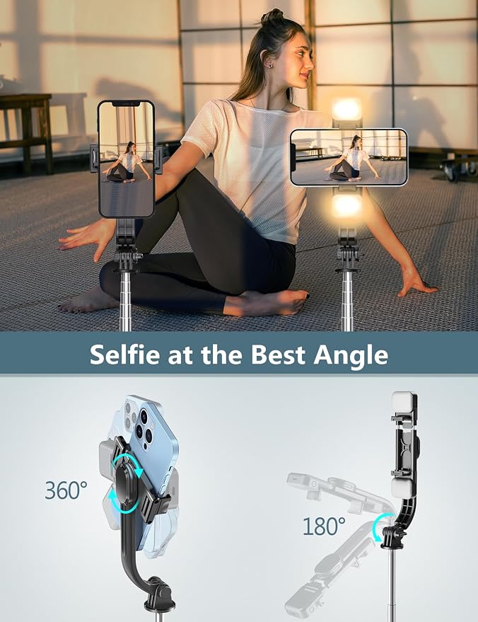Selfie Stick Tripod with Light, 45'' Phone Tripod with Wireless Remote | Portable Travel Phone Tripod, Compatible with iPhone 16/15 Pro Max/15/14 Pro/14/13, Samsung S22/ S23 Ultra/Android Smartphone - Image 6