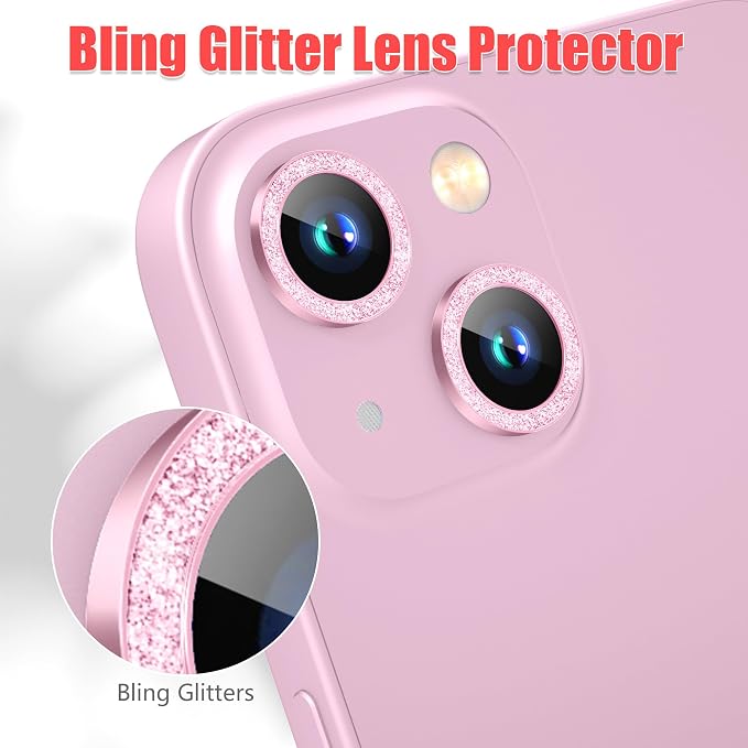 AGVEE 3+3 6 Pack for iPhone 15/15 Plus Camera Lens Protector Cover | Individual Bling Diamond & Bling Glitter Sparkle Cute Gem Metal Ring, 9H Tempered HD Glass - Image 5