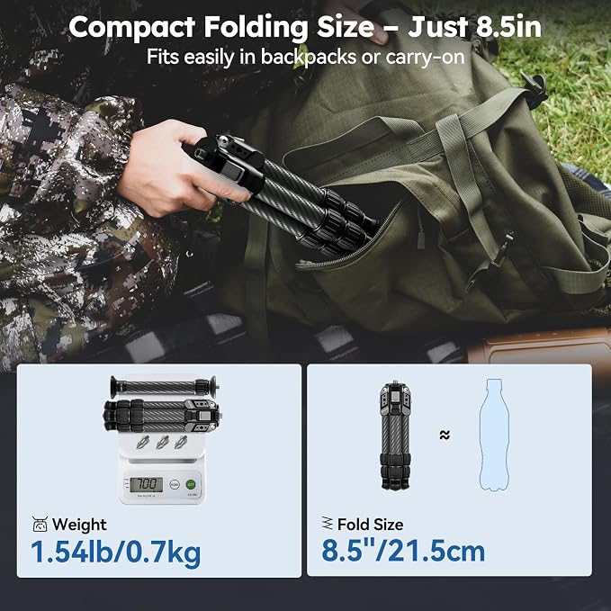 SIRUI AM-223S+SL-100S Carbon Fiber Mini Tripod, Extendable Center Column | 26" Height, 33LB Load, 1.7LB Weight, Anti-Corrosion, Desktop, Travel, DSLR, Mirrorless Camera - Image 2